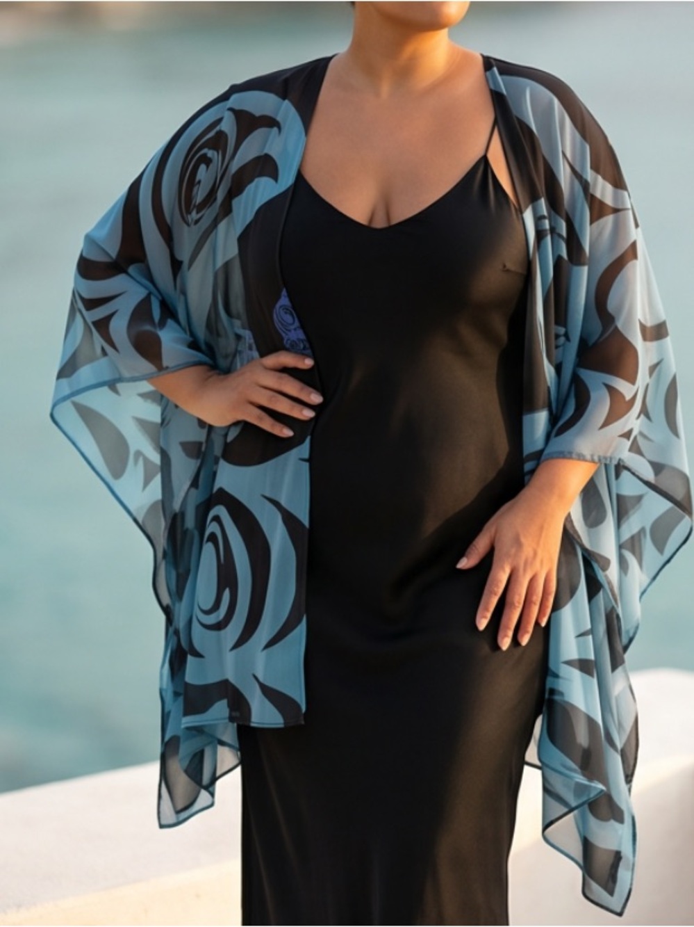 Northwest Sheer Blue and Black Tunic lightweight Summer Top